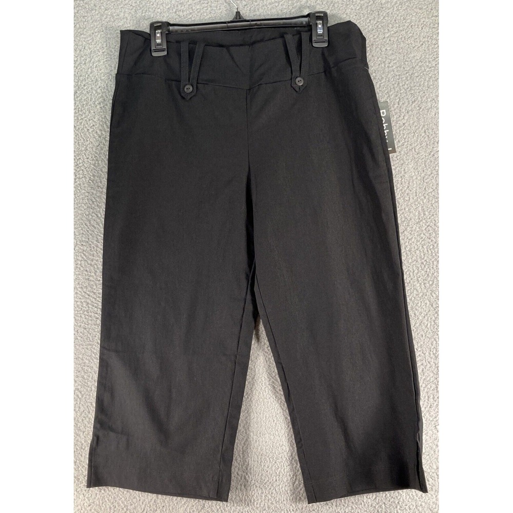 Bobby J Capri Pants Women 15/16 NEW Black Button Tab Stretch Cropped Trouser USA